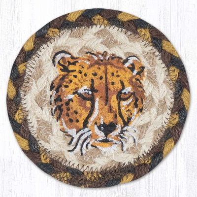  Gold Star Printed Coaster 5" H Hand-Braided Jute with Country Primitive Americana Star Design