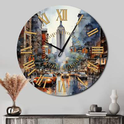 New York City That Never Sleeps II - Cityscapes Golden Face Wall Clock