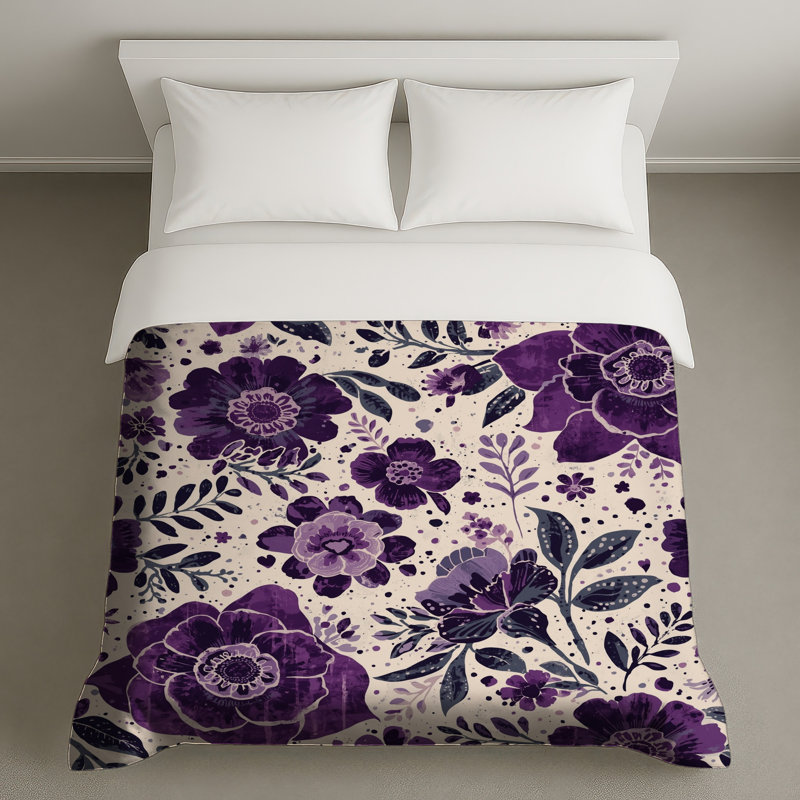 Purple Floral Pattern Duvet Covers, King