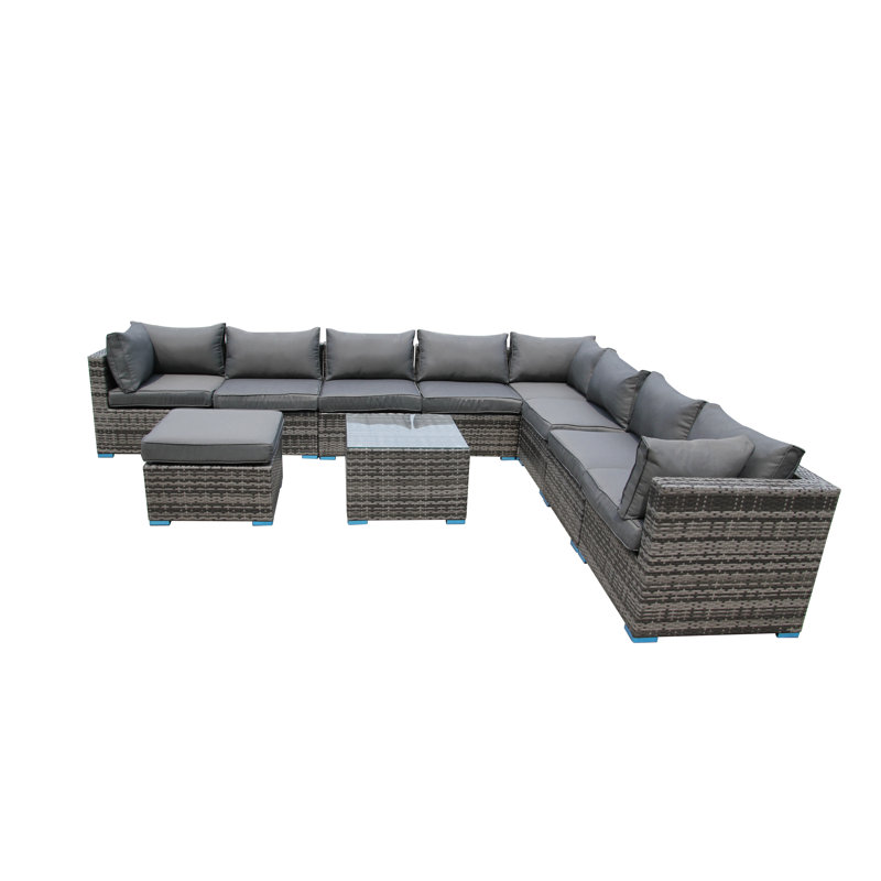 Boukra 9 Seater Rattan Sofa Set, Grey