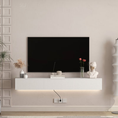 Floating TV Stand Wall Mounted With 16 Colour Leds,69" Modern TV Stand, Floating TV Cabinet Entertainment Centre For 55 60 65 Inch TV