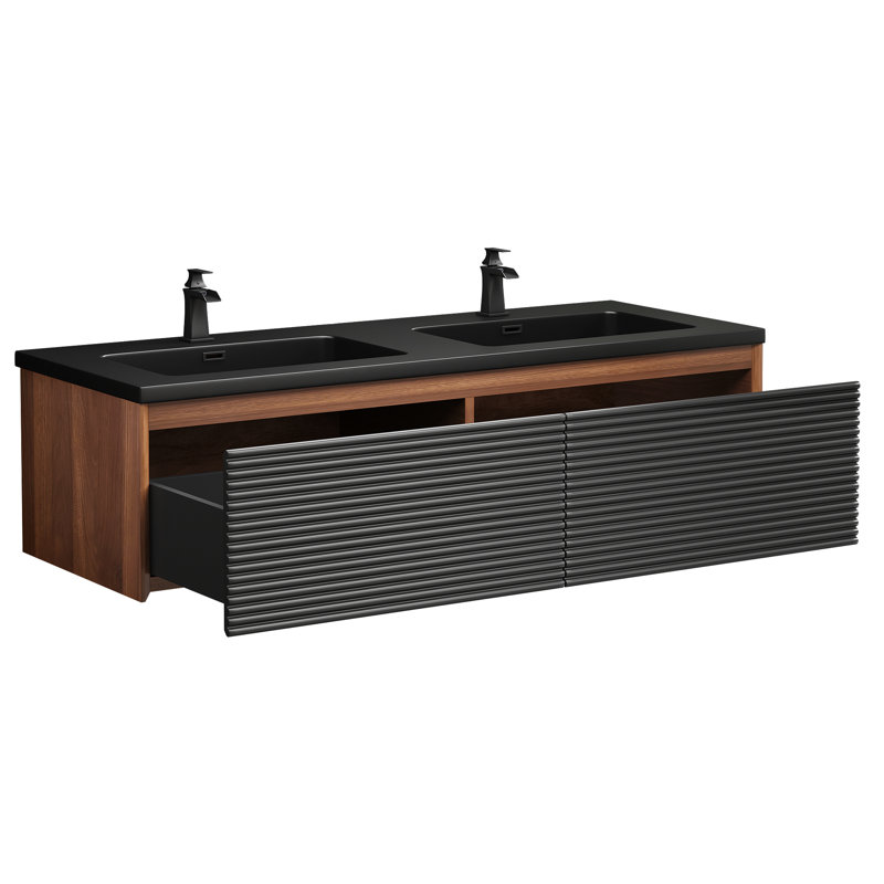 Meuble-lavabo double 60 po avec plateau en résine, 59"