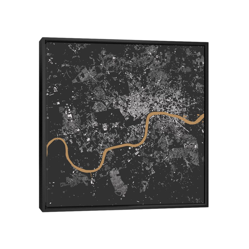 « london urban map », impression sur toile tendue, Toile avec cadre noir, H 18 po x l 18 po x P 1,5 po, Pas de tapis