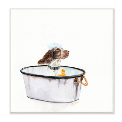 " Dog In Country Bath Tin With Rubber Duck " by Jennifer Redstreake Painting Print