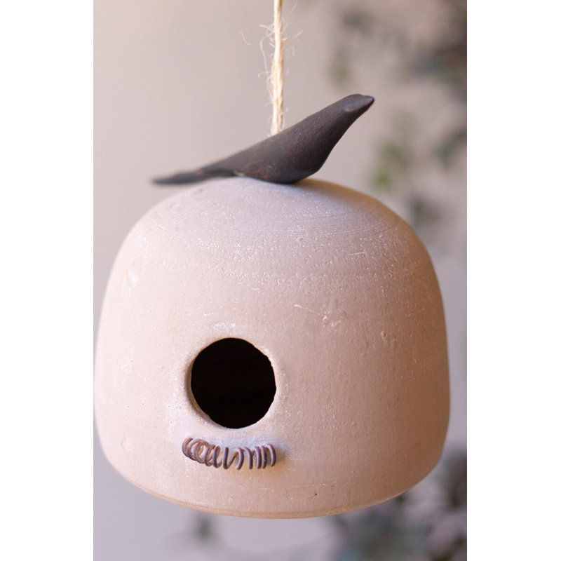  Cabane à oiseaux suspendue en argile et en bois - décor naturel 8,5 po, ensemble de 2