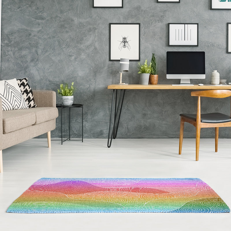 Tapis dégradé à la main rouge/rose/jaune, Rectangle 2 pi x 3 pi