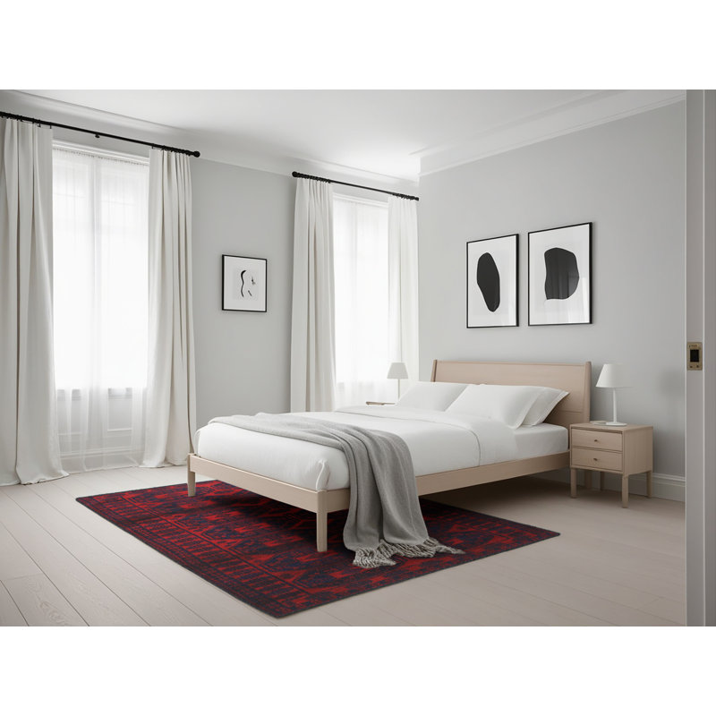 Tapis géométrique rouge / noir, Rectangle 5 pi x 7 pi