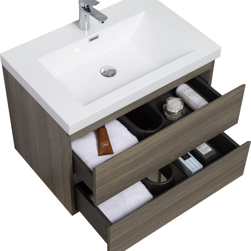 Meuble-lavabo pour la salle de bain à fixation murale, Gris