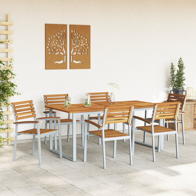 7 Piece Garden Dining Set Metal, 75cm H x 180cm W x 90cm D