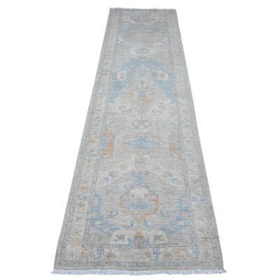 2'7" x 9'6" Ice Cube Gray Natural Wool Fine Aryana Peshawar Runner Oriental Rug