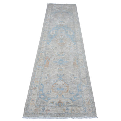 Tapis de couloir oriental gris en laine naturelle 2 pi 7 po x 9 pi 6 po Aryana Peshawar