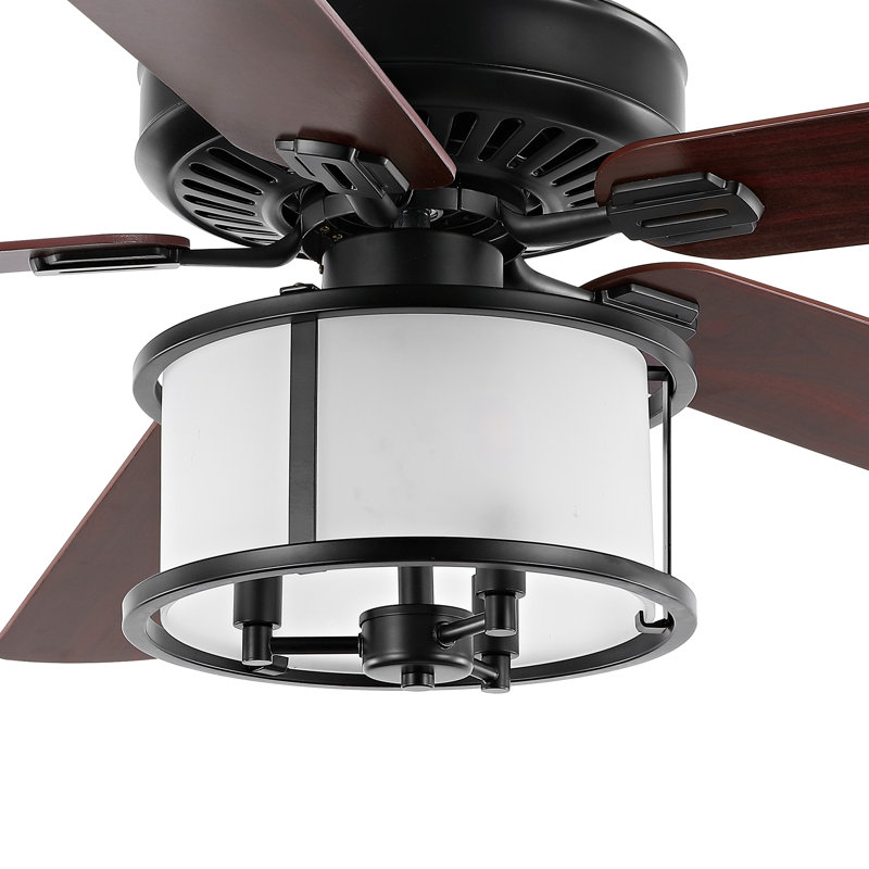 Ventilateur de plafond standard à 5 pales de 52 po avec télécommande et ensemble d'éclairage inclus Janovia