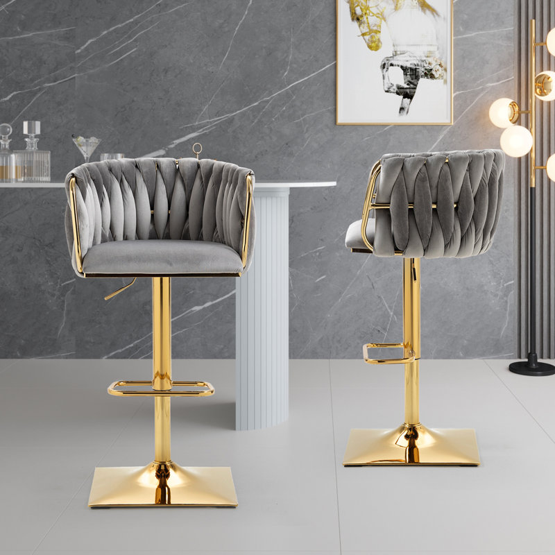 Tabourets de bar rétro avec dossier et chaises à hauteur de comptoir 2 pièces / ensemble, Gris