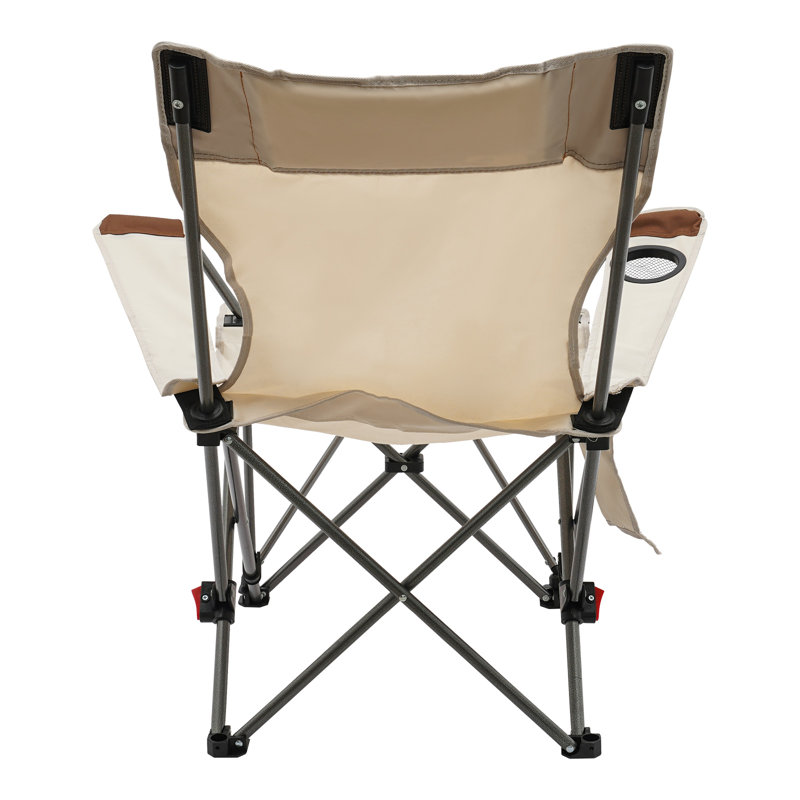 Set of 2 Beige and Brown Adjustable Folding Reclining Camping Chairs