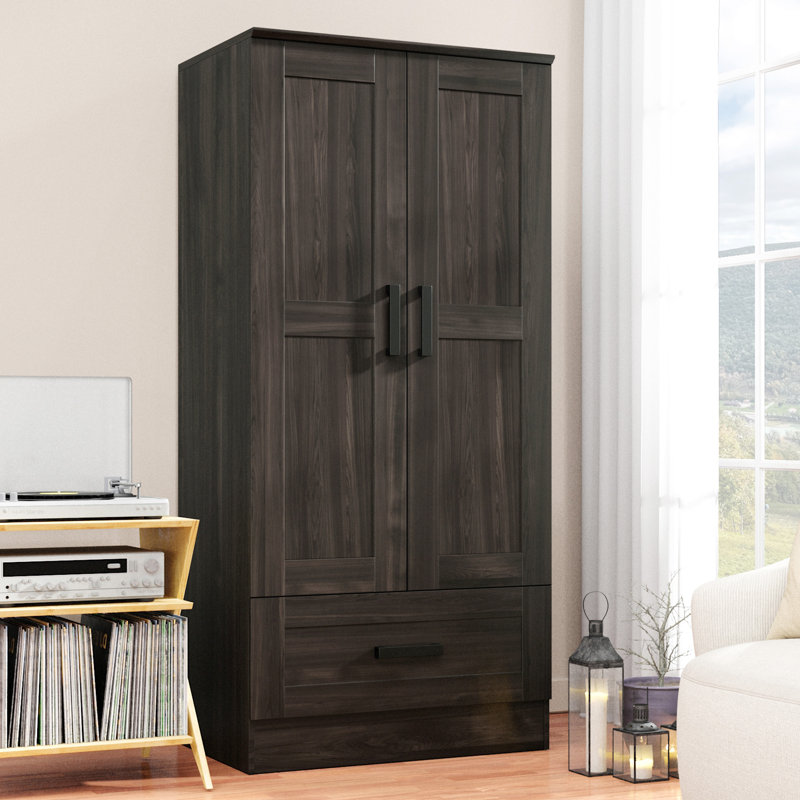 Armoire penderie en bois d'ingénierie à 2 portes et 1 tiroir Wpfurniture., Tabac