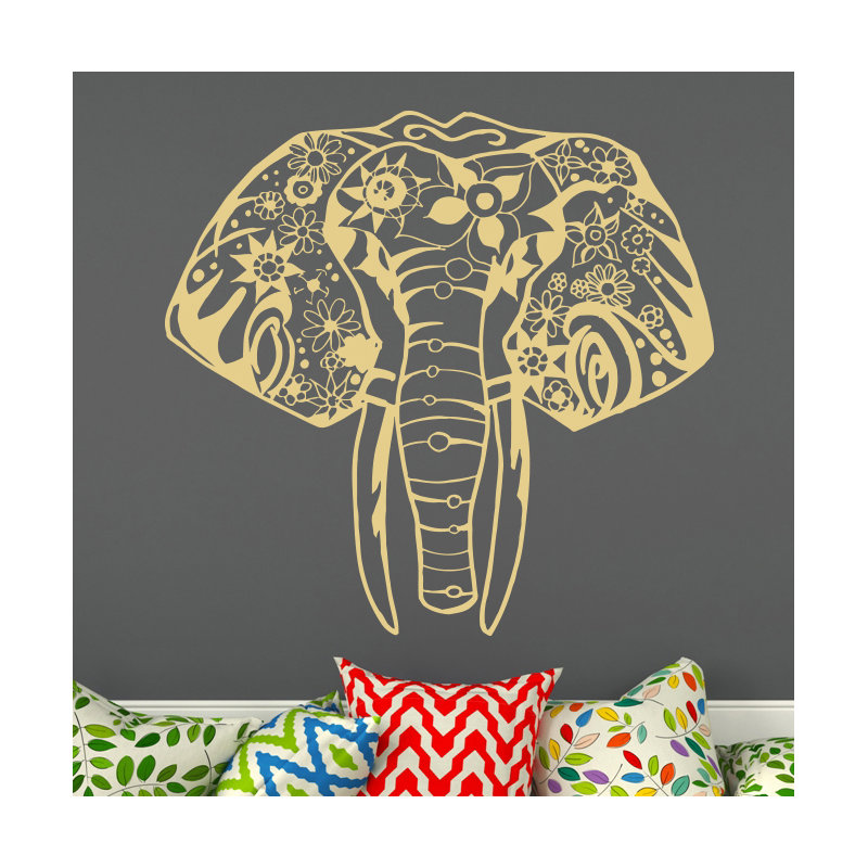 Décalcomanie murale éléphant yoga Litton, Crème