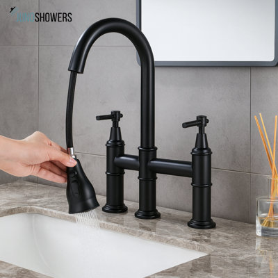 Juno Black Commercials Pull-out Kitchen Faucet in 3 Spray Modes with Dual Handle