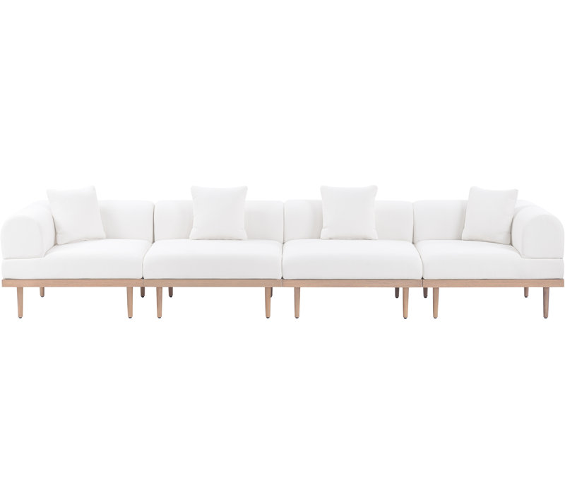 Madeleine 142" Resilient Water Resistant Olefin Fabric Upholstered 4Pc. Outdoor Patio Modular Sofa, Cream