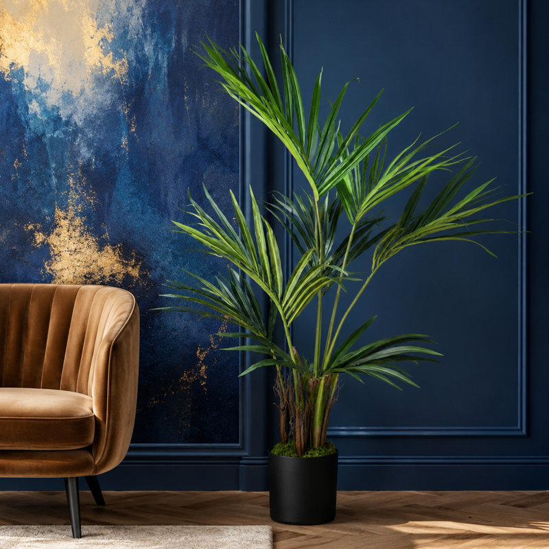 Faux Palm Plant in Pot Liner, 120cm H x 90cm W x 90cm D