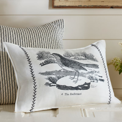 Winter Scene Holiday Embroidered Linen Lumbar Pillow