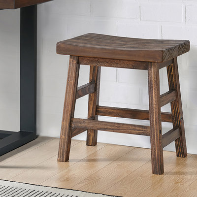 Tabouret de bar 20 po Pomona avec siège en bois massif et pieds en métal noir, brun