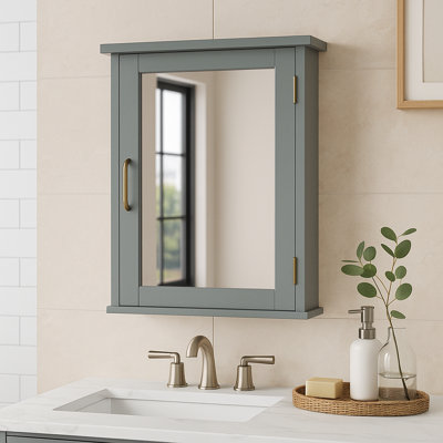 Church Strett Removable Wall Medicine Cabinet with Mirrored Door and Adjustable Shelf, Grey Modern Storage for Bathrooms