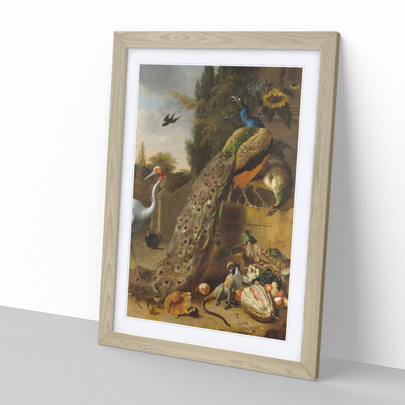 Peacocks by Melchior D'Hondecoeter - Picture Frame Painting, 65cm H x 48cm W x 2cm D, Oak Framed