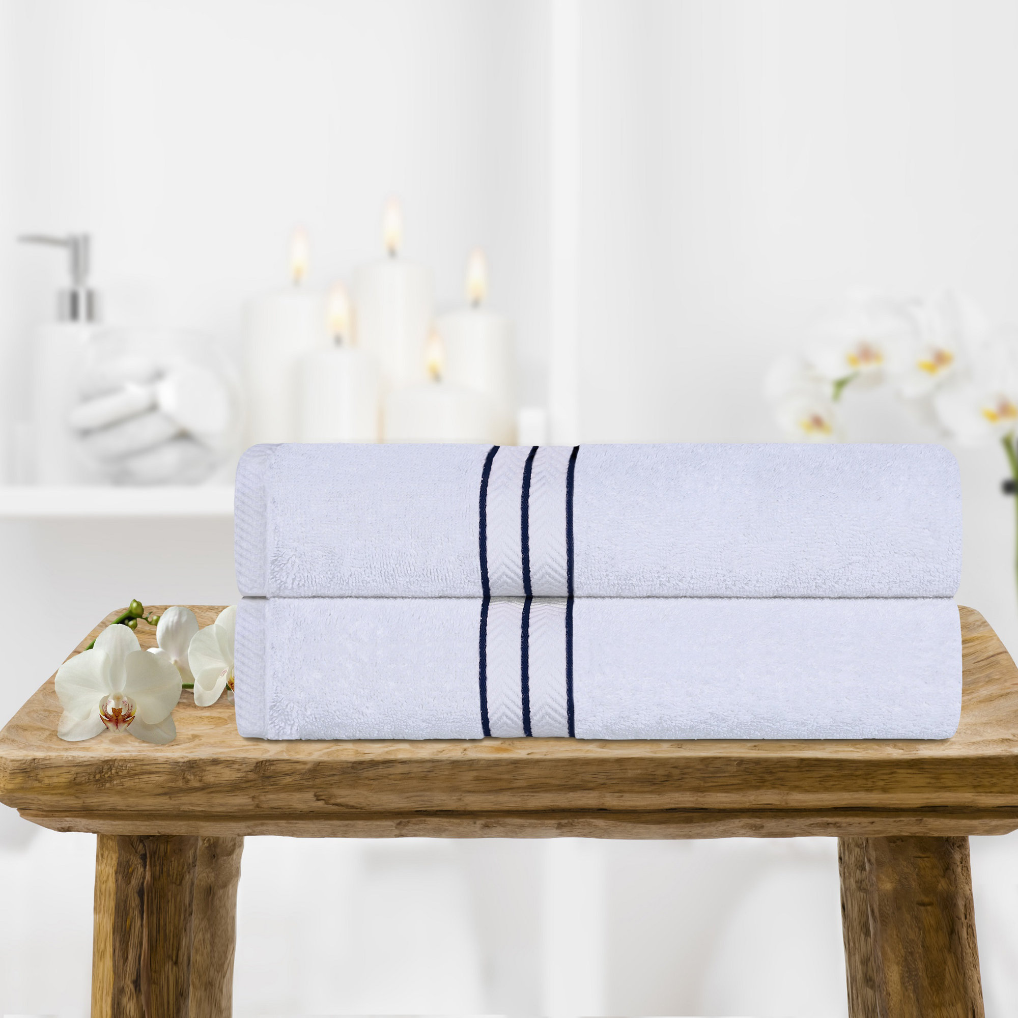 Josann Highly Absorbent 800 GSM Turkish Cotton Bath Towels, Navy Blue