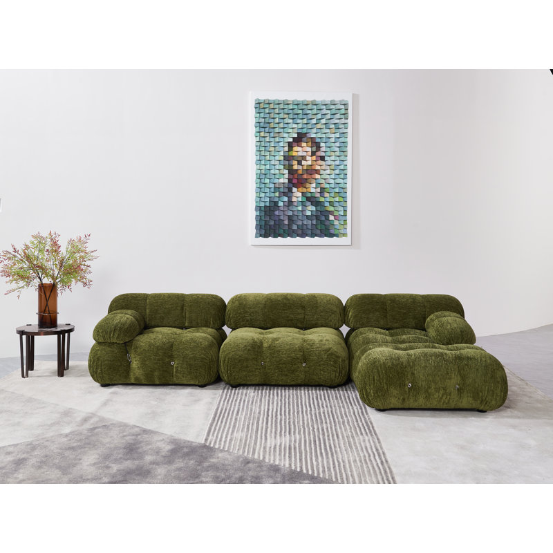 Daimion 4 - Piece Upholstered Sectional, Olive Chenille