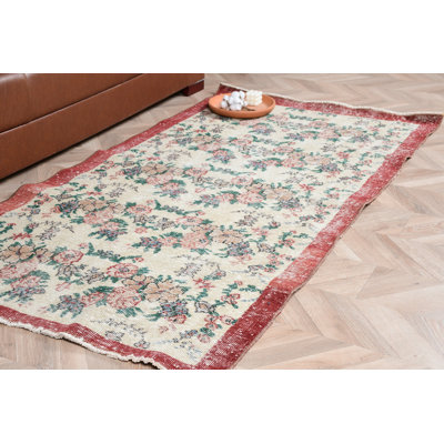 Tapis décoratif vintage turc avec un design Oushak pour le salon en beige à motif floral antique, cadeau idéal pour elle