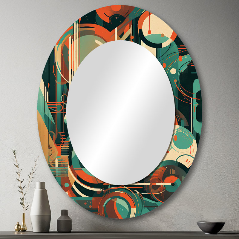Somayah vert et orange Mid Century Innovations IV - miroir mural moderne Mid-Century, miroir décoratif vert, impression d'art en métal