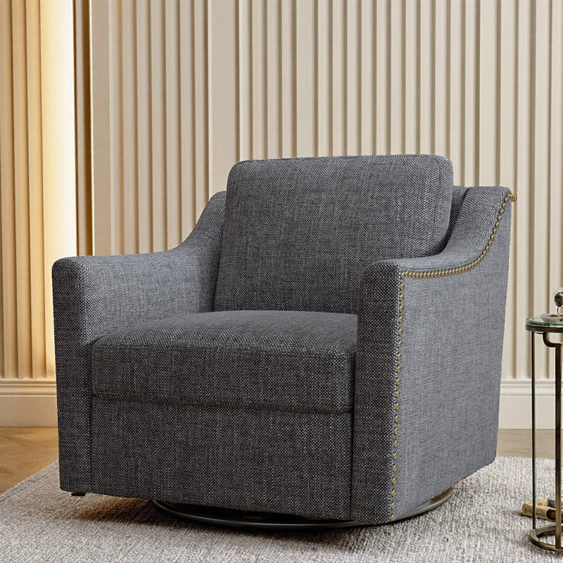 Elegant 360-Degree Swivel Armchair in Black and Gray with Cotton Linen Fabric, Dark Gray, 32" H x 33.8" W x 30" D