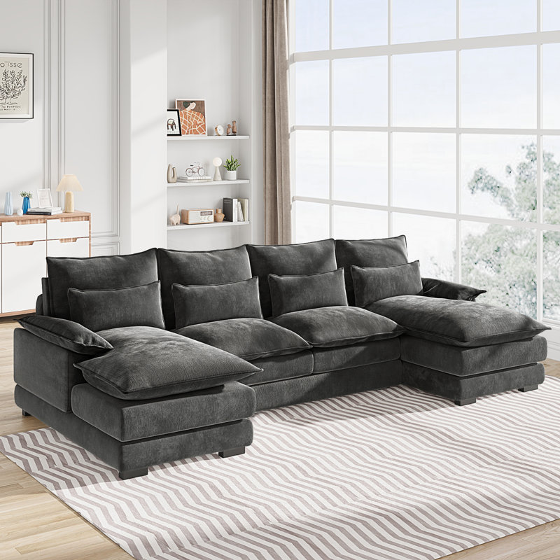 Coussin en U en chenille, Velours côtelé gris foncé