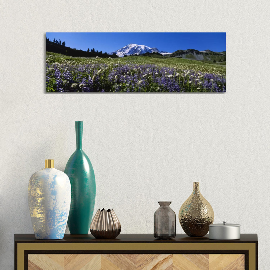 Wildflowers On A Landscape, Mt Rainier National Park, Washington State, USA #4 by Panoramic Images - Wrapped Canvas Panoramic Print