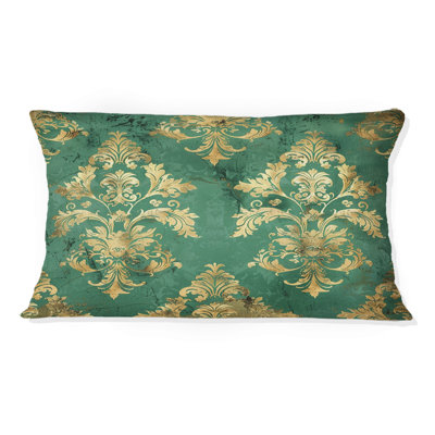 Coussin décoratif damassé vert et or IV