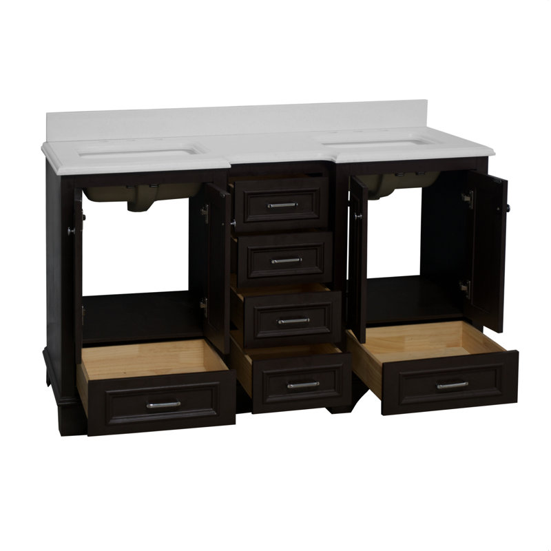 Loughlam 60'' Double Bathroom Vanity with Top, Chocolate, Quartz