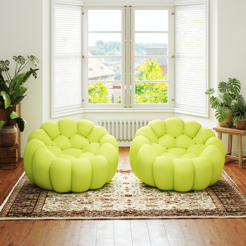 Fauteuil d'appoint rembourré en forme de citrouille 48,43 po Kayi (ensemble de 2), aucun assemblage requis, Vert pastel