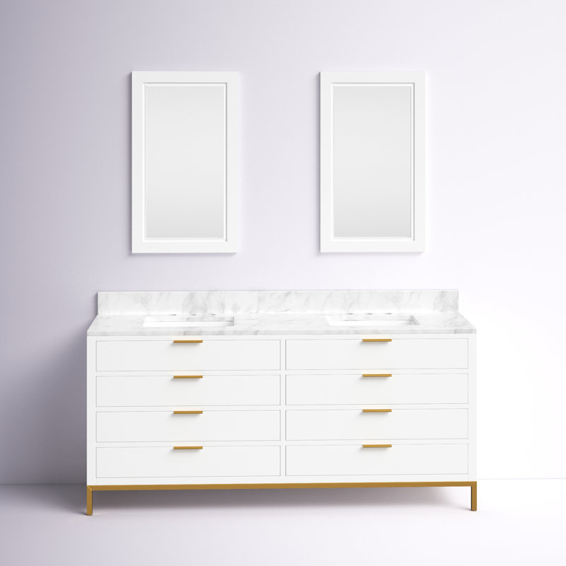 Bristol 72" Carrara White Marble Countertop Bath Vanity with Mirror, Pure White