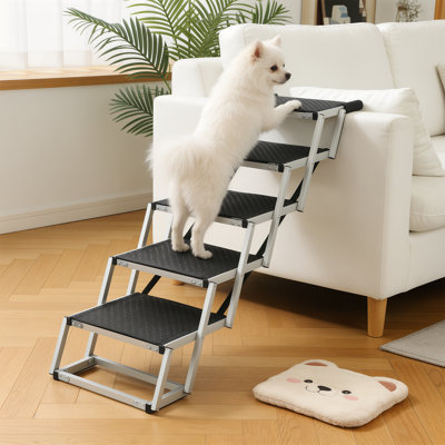 Rampe pour animaux à 5 marches pour chiens de grande taille et capacité de 150 lb avec surface antidérapante et marches larges de 16 po pour VUS, camion, canapé et lit