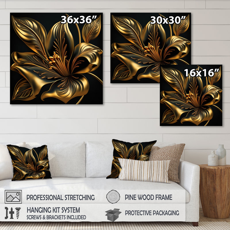 «Glamourous Lily On Black II», art floral lys mural, H 36 po x l 36 po x P 1 po, Toile tendue