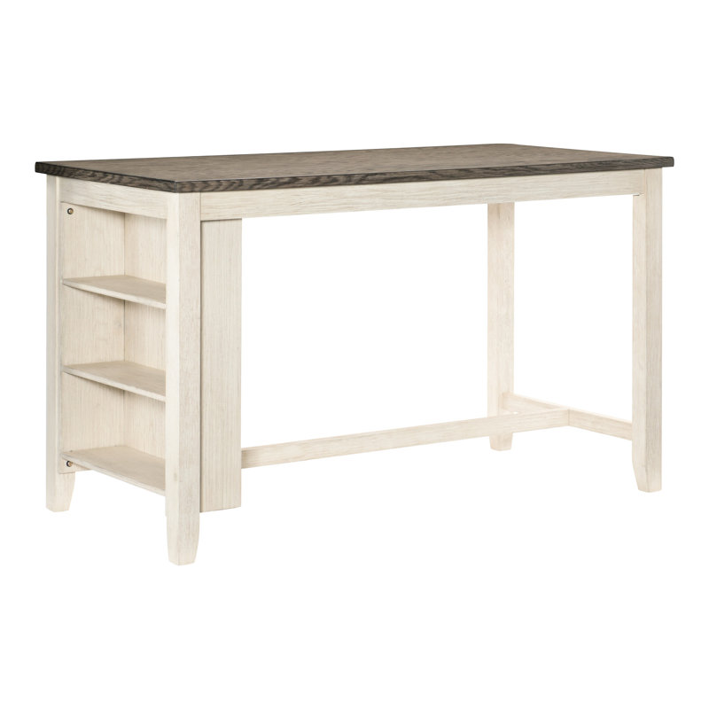 Table de salle à manger à hauteur de comptoir antique blanc et brun avec étagères en bois, moderne