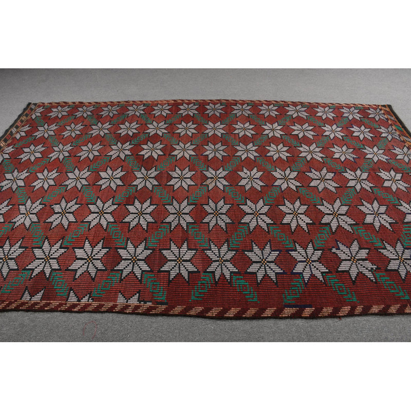 Turkish Star Patterned Area Rug in Red - Handmade Woolen Geometric Design for Unique Home Decor