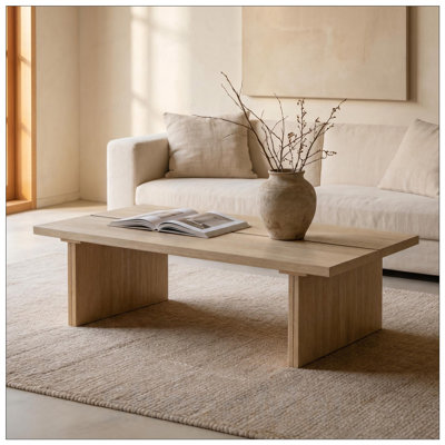 Table basse moderne en faux travertin avec plateau divisé, aspect pierre minimaliste pour le décor de salon Wabi-Sabi