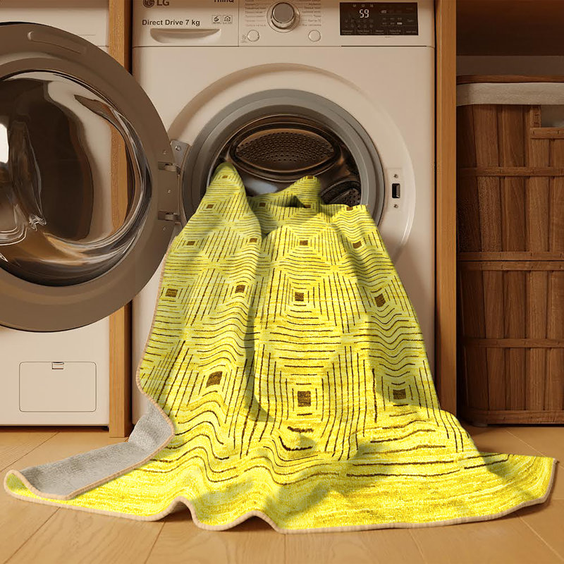 Tapis contemporains jaunes lavables à la machine 312, Rectangle 7 pi x 10 pi
