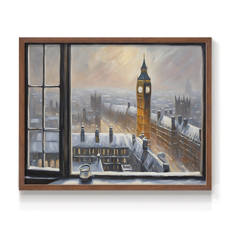 Paysages rétro-ICI-impression encadrée - réaménageable, H 16 po x l 20 po, Noyer