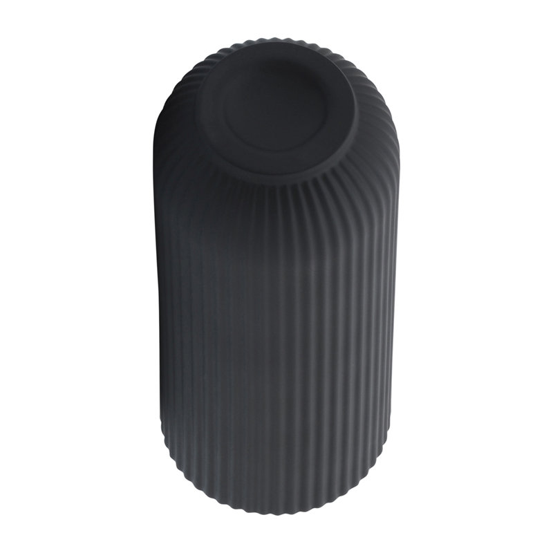 Zed Ribbed Ceramic Handcrafted Watertight Table Vase, Black, 11" H x 5" W x 5" D