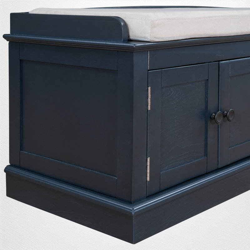 Upholstered Storage Bench, Antique Navy