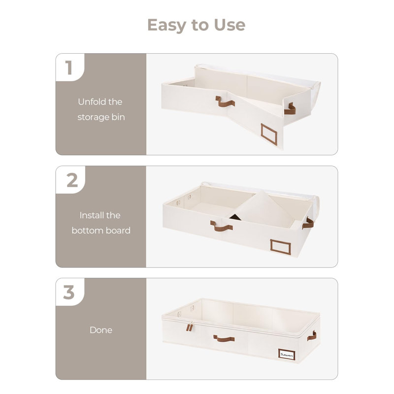 Ivory Fabric Collapsible Under Bed Storage Boxes with Handles