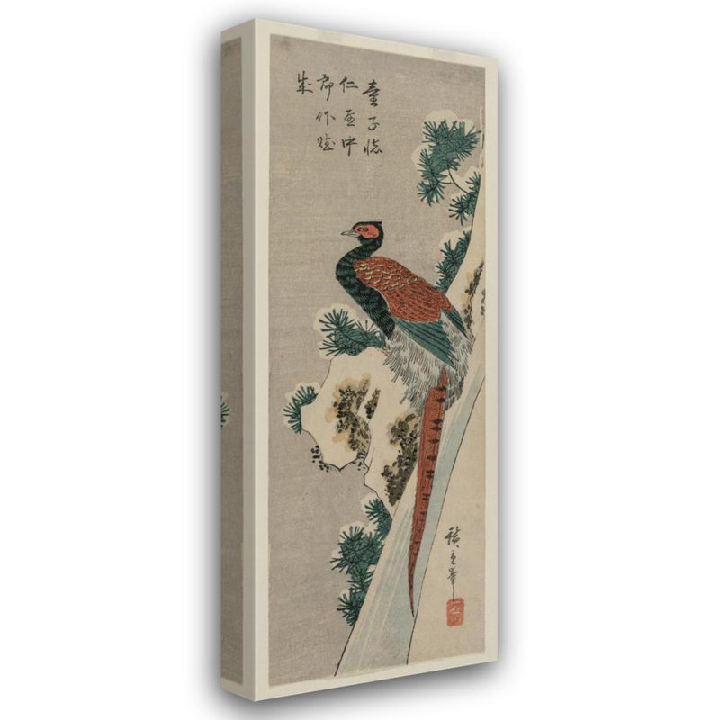 «Copper Pheasant by Snowy Waterfall» par Andô Hiroshige - Art mural sur toile tendue avec châssis, H 24 po x l 17 po