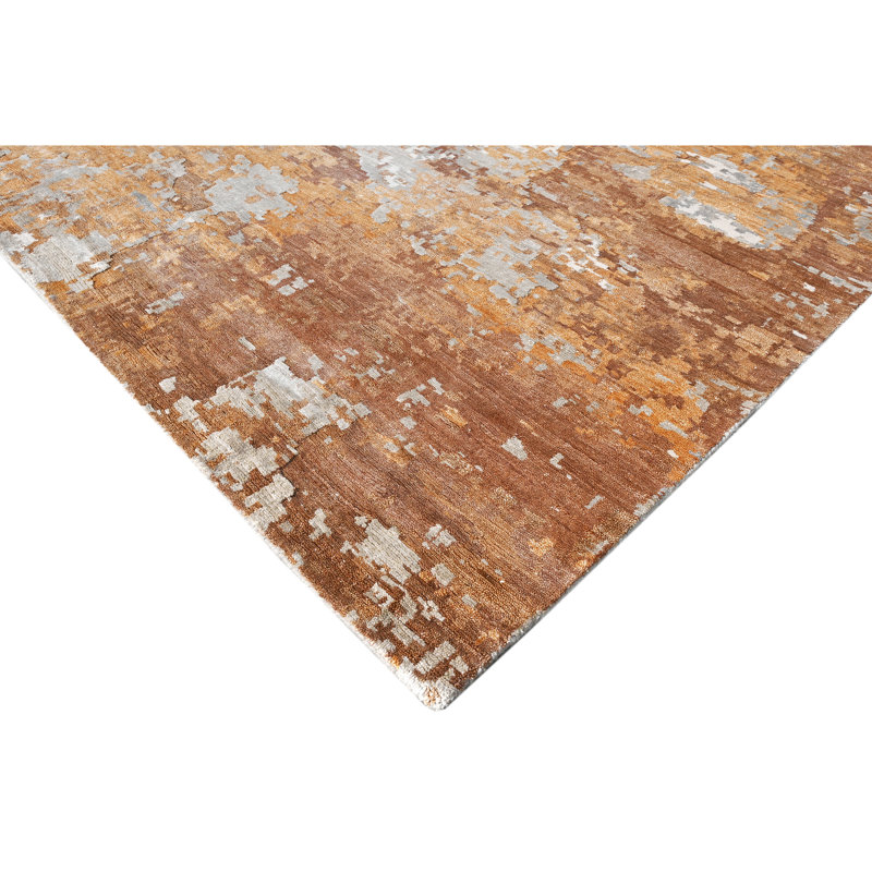 High-Quality Hand-Knotted Grey And Rust Area Rug, Grey And Rust, Rectangle 10' x 14'